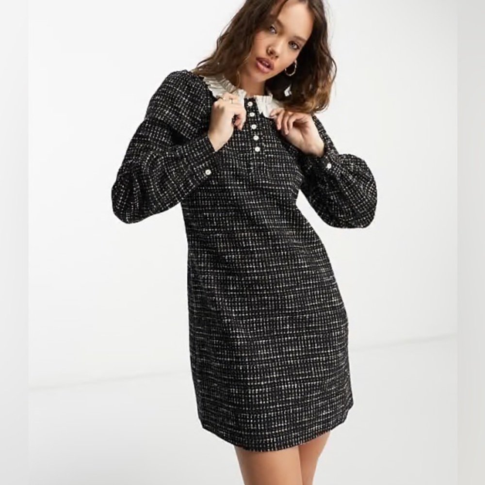 & other stories broderie collar boucle mini dress in black